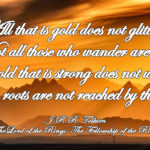 Lord of the Rings quotes on a gold scenic background