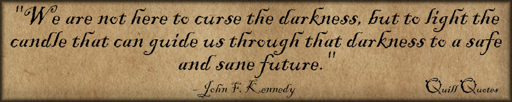 "We are not here to curse the darkness, but to light the candle that can guide us through that darkness to a safe and sane future." -JFK