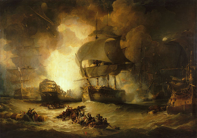 "The Destruction of "L'Orient" at the Battle of the Nile" painting by George Arnald