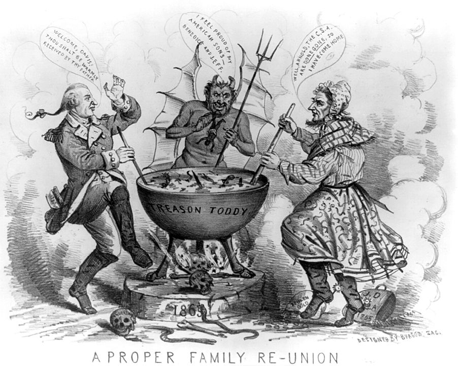 "A Proper Family Re-Union" Political Cartoon (1865) by Burgoo Zac