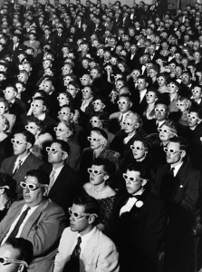 Photo of audience wearing 3D glasses at the premiere of Bwana Devil