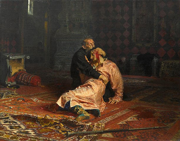 "Ivan the Terrible and His Son Ivan on November 16th, 1581" painting by Ilya Repin