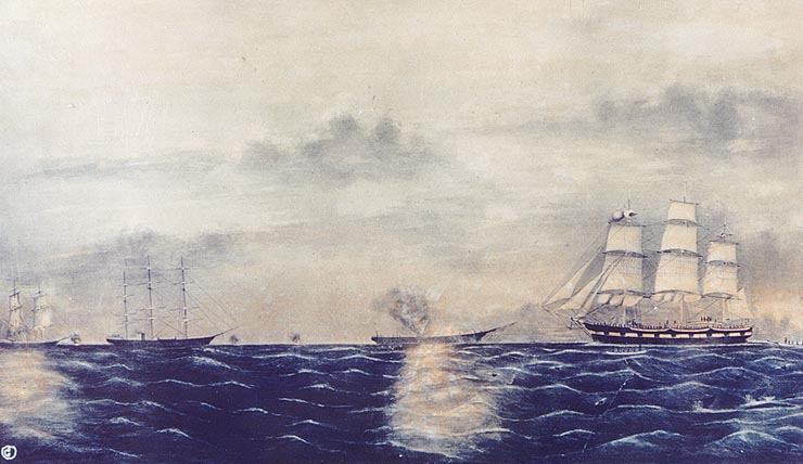 Painting of CSS Shenandoah destroying whale ships