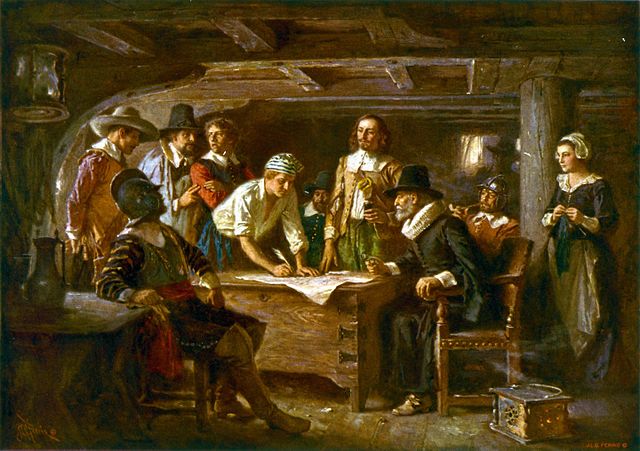 "The Mayflower Compact, 1620" painting by Jean Leon Gerome Ferris