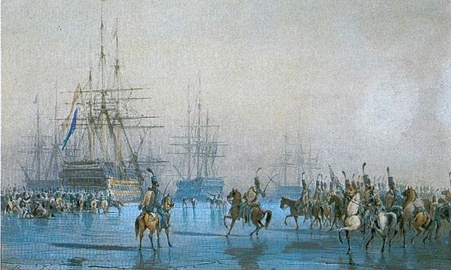 "Dutch Fleet Capture at Den Helder" painting by Léon Morel-Fatio