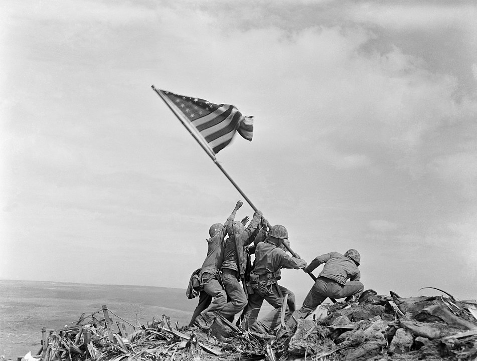 Iconic photo "Raising the Flag on Iwo Jima" by Joe Rosenthal of the Associated Press