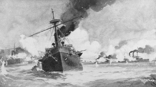 "Battle of Manila Bay" painting by W. G. Wood